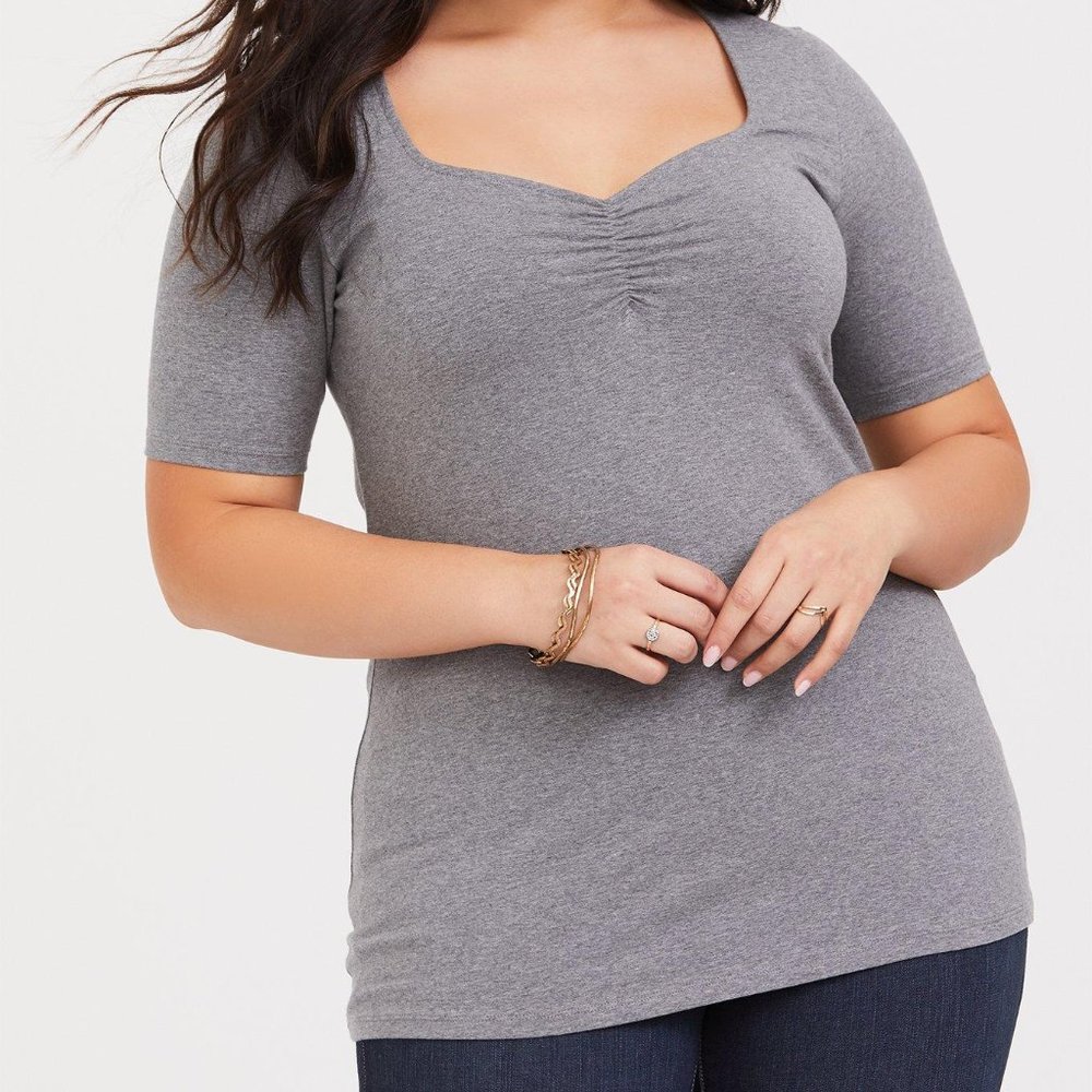 Torrid Grey Foxy Ruched Sweetheart Neckline Top Size 3/3x